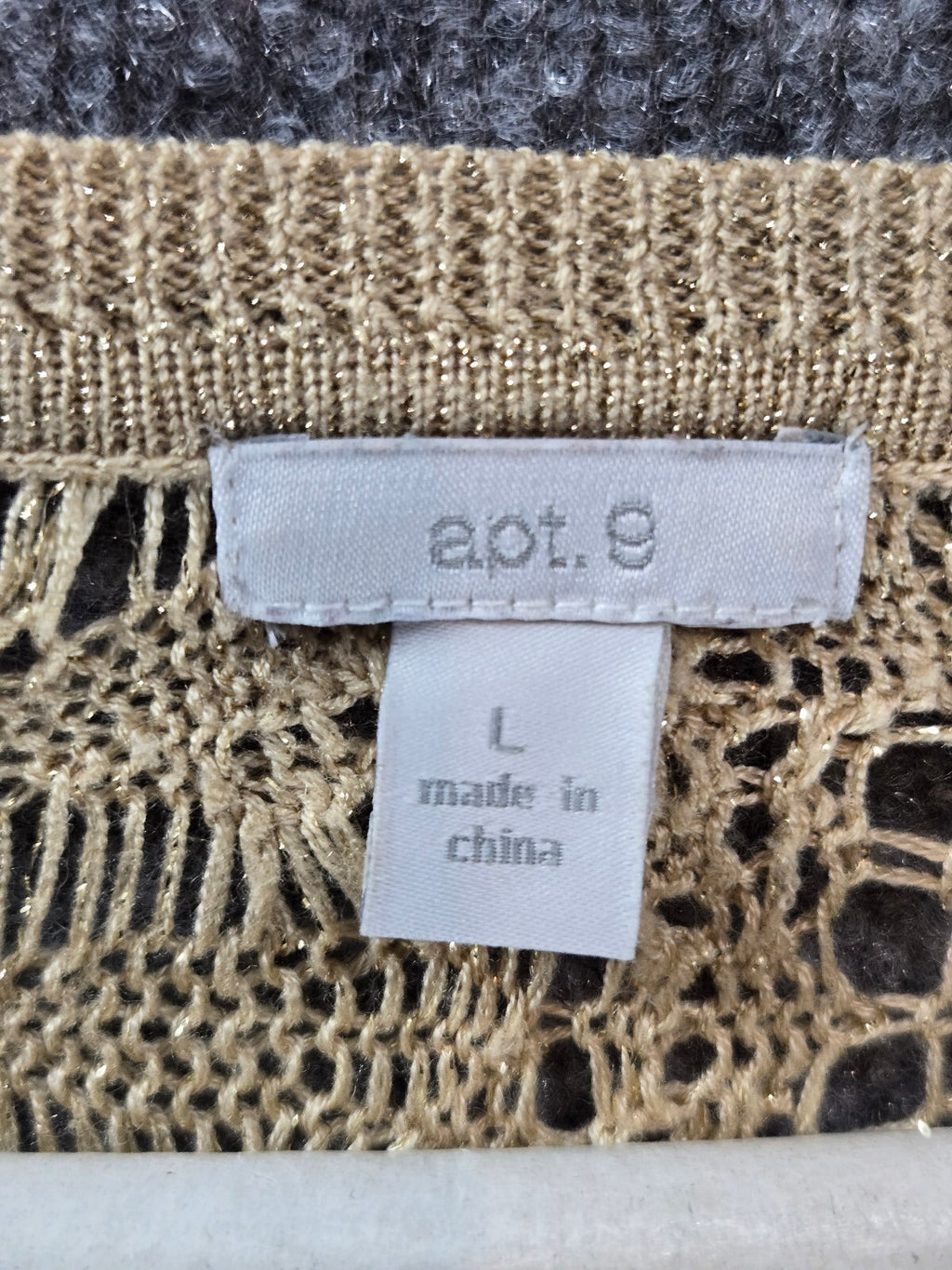 Apt. 9 Gold Metallic Shimmer Crochet Open Knit Cropped Cardigan Sweater Large