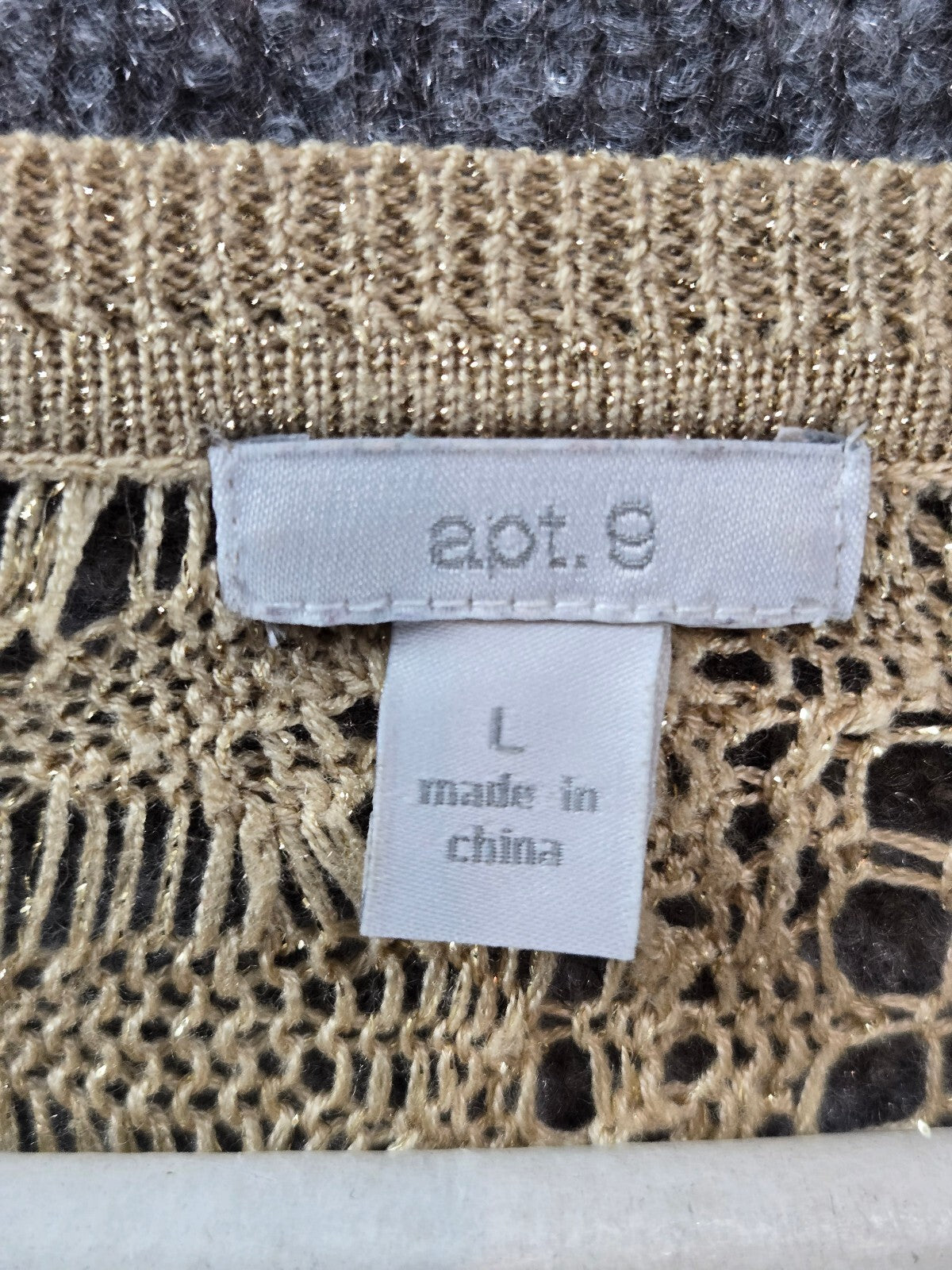 Apt. 9 Gold Metallic Shimmer Crochet Open Knit Cropped Cardigan Sweater Large