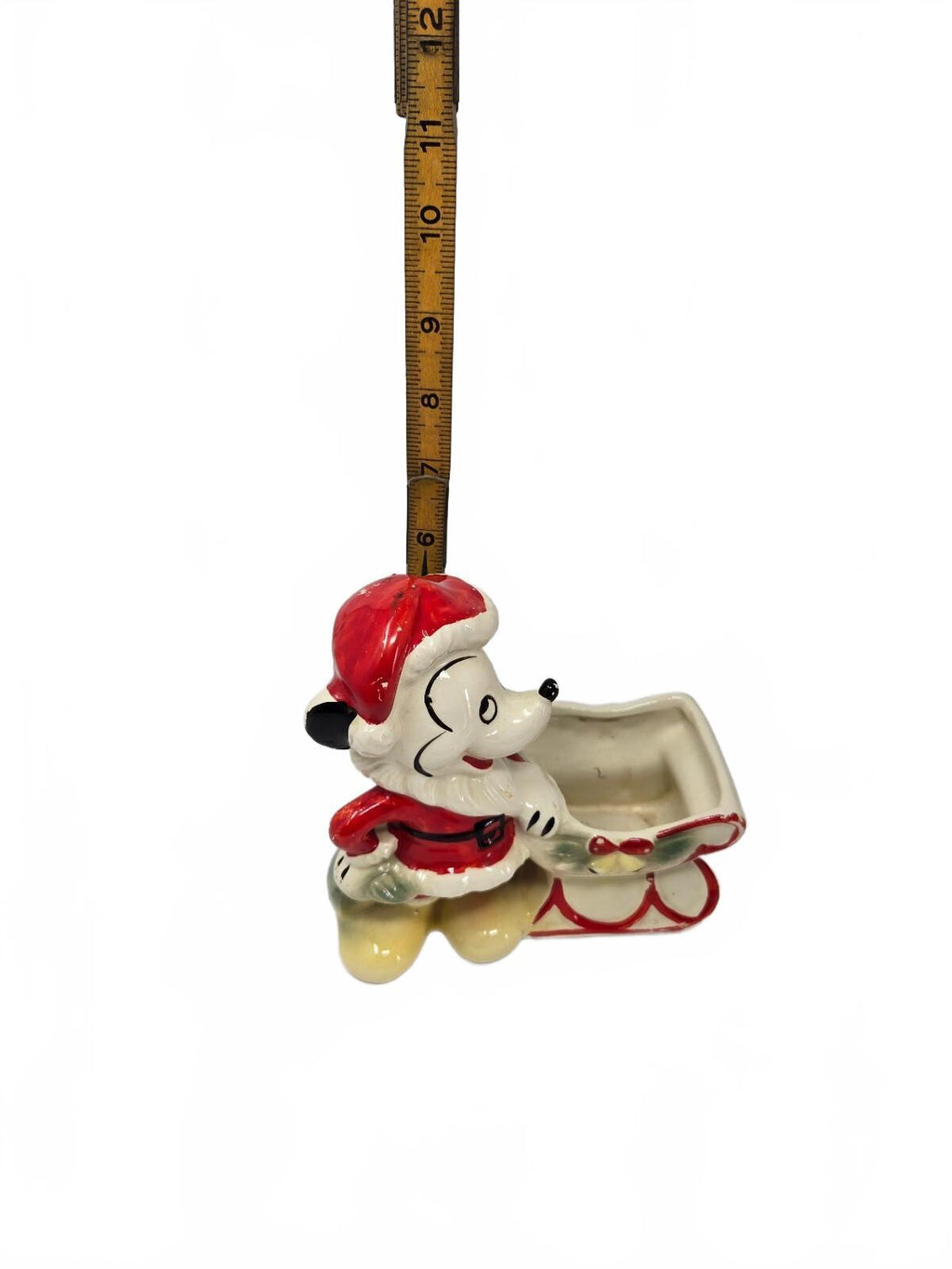 Ceramic Mickey Mouse Santa In Red Suit Riding In A Matching Christmas Sleigh
