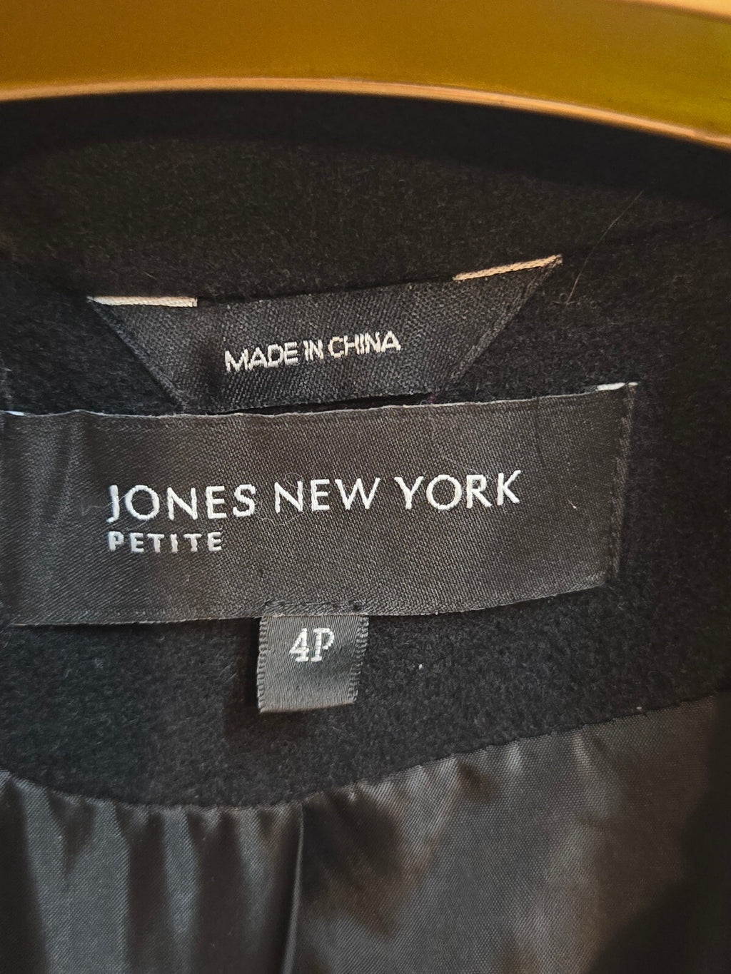 Jones New York Petite Black Wool Blend Long Trench Overcoat Jacket Size 4P Lined