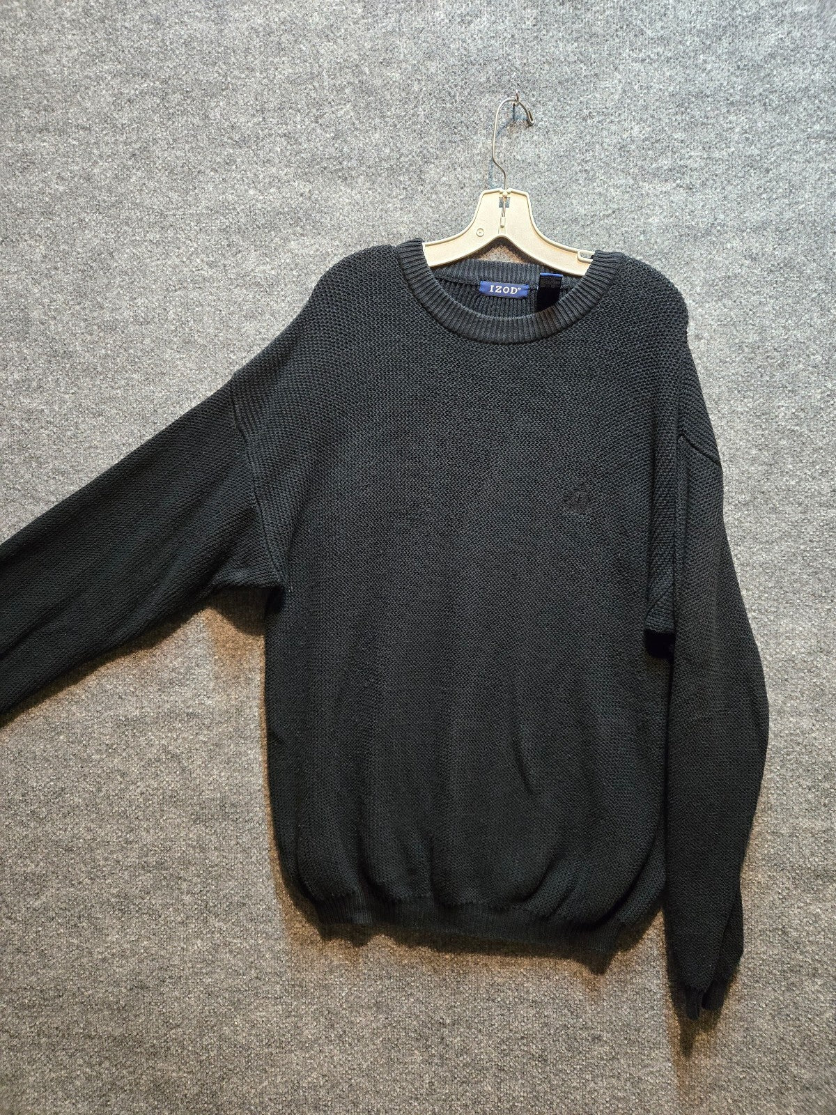 VTG IZOD Chunky Ribbed Fisherman Pullover Crew Neck Faded Black/Gray GUC Med