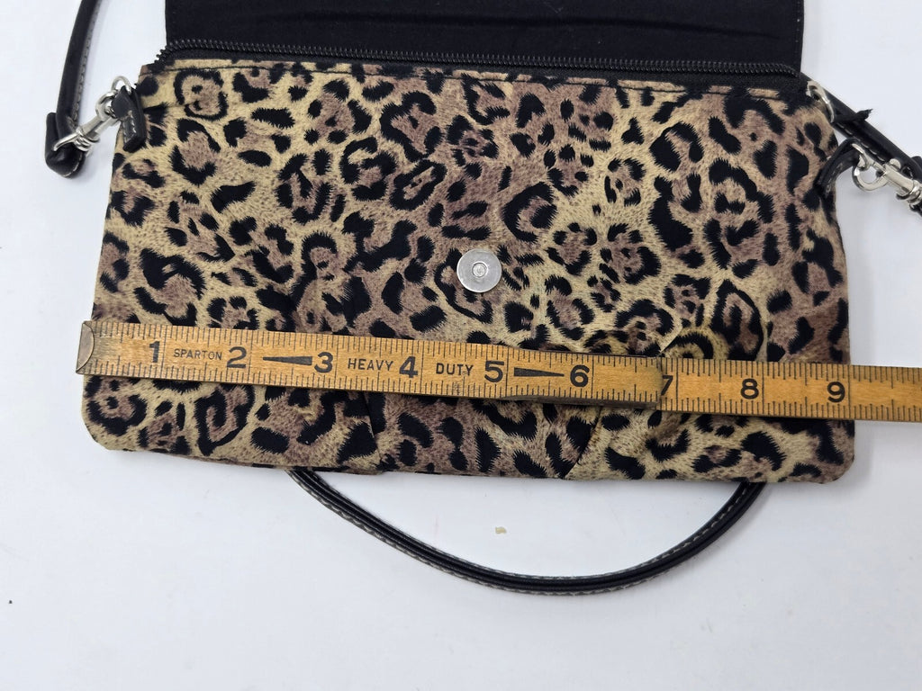 Chaps Leopard Print Faux Fur Convertible Crossbody Shoulder Bag with Silver-Tone