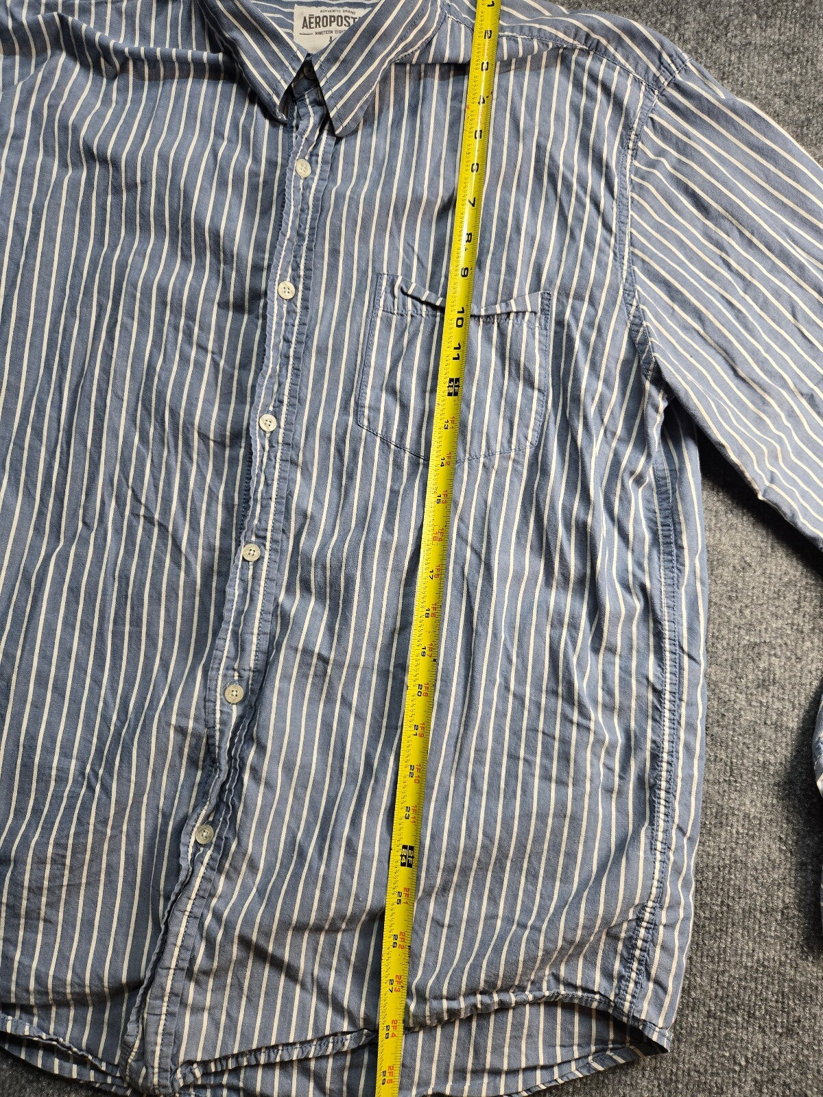 Aeropostale Men's Large Blue & White Vertical Striped Long Sleeve Button Down