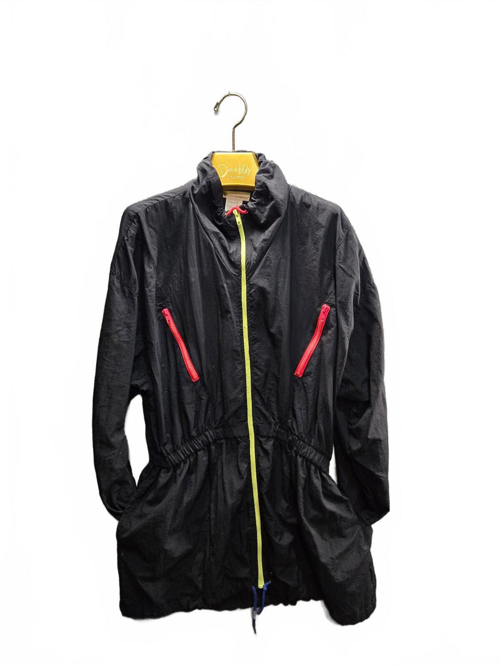 Aerodynamics Black Nylon Lightweight Jacket with Neon Yellow and Red Zippers M/L