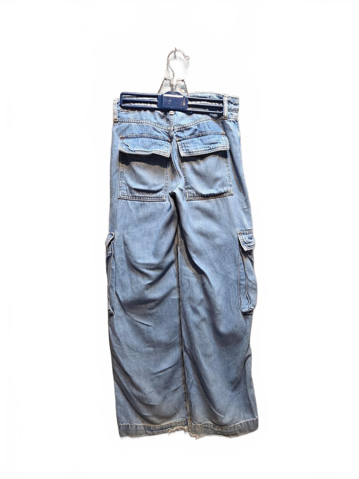 Wild Fable Mid Rise Baggy Cargo Jeans Medium Wash Multi Pocket Denim Size 00