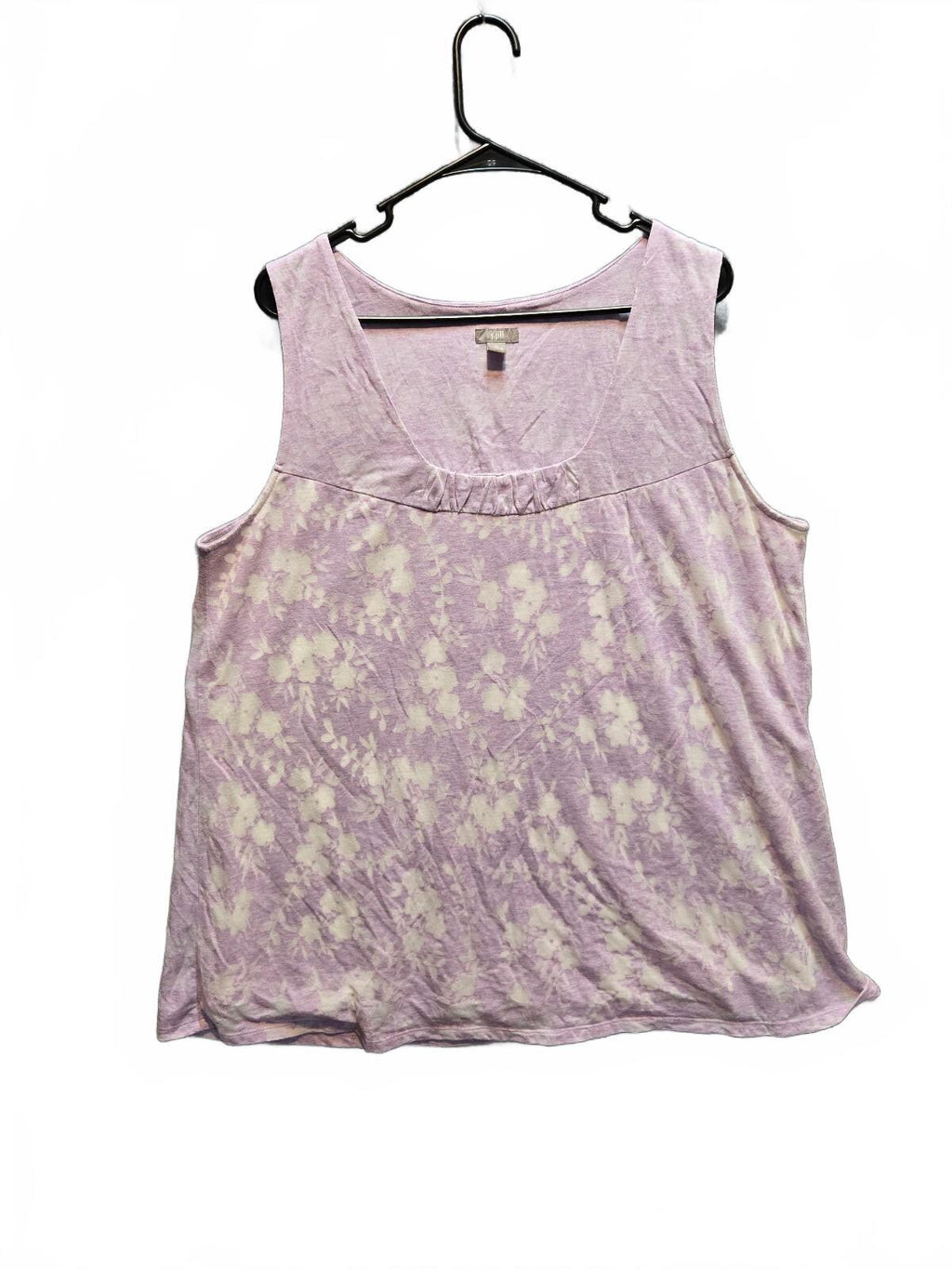 J. Jill Purple Floral Knit Tank Top Sleeveless Ruched Scoop Neck Size xl