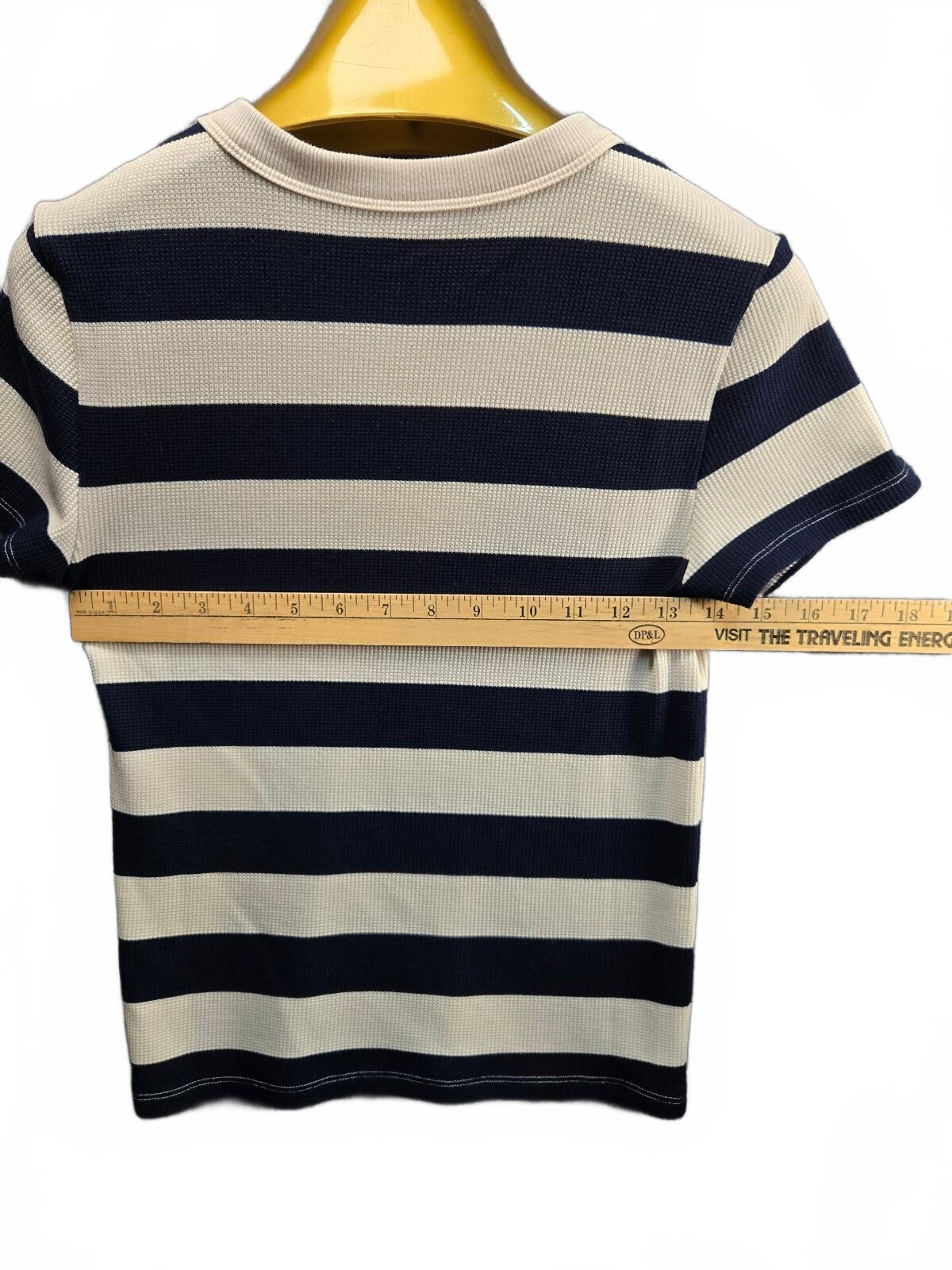 American Eagle Women's Medium Navy Blue Cream Striped Textured Knit Crewneck