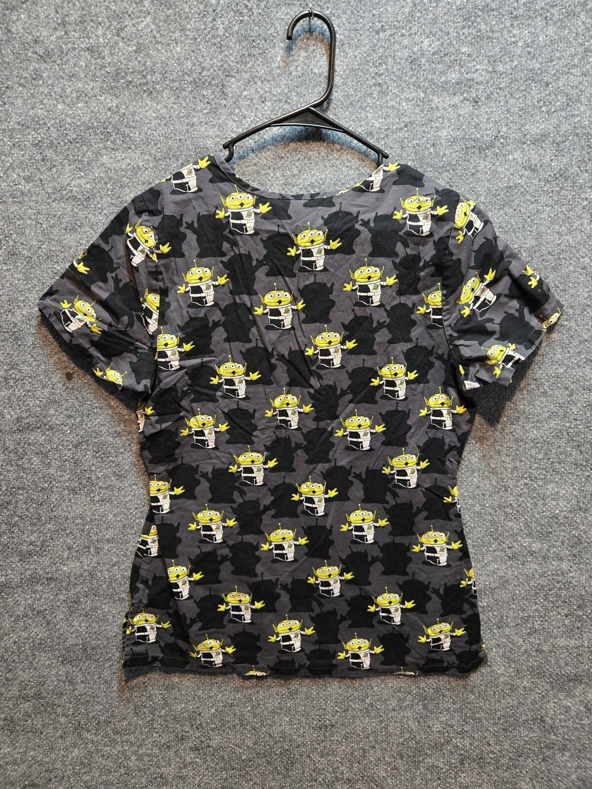 Disney Pixar Toy Story Alien Madness Mock Wrap Scrub Top Black Size Small