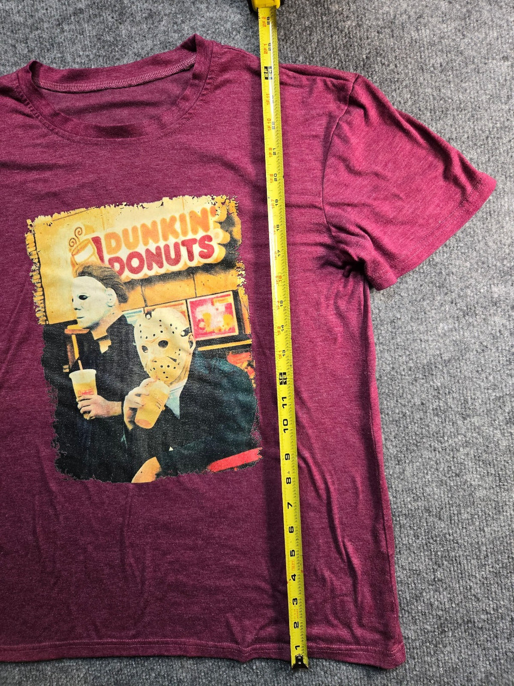 Halloween Horror Dunkin Donuts Parody Tee Michael Myers Jason Voorhees Maroon