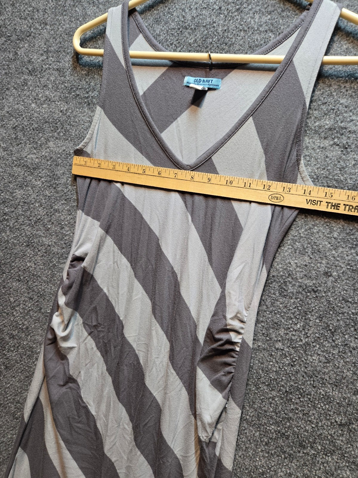 Old Navy Maternity Gray Striped Sleeveless Maxi Dress Ruched Side Knit Gown