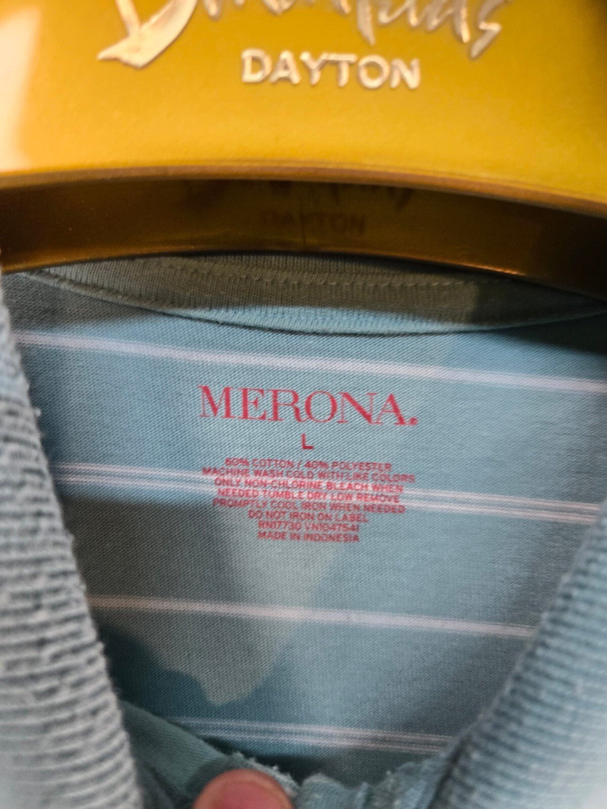 Merona Men's Light Blue Striped Polo Shirt Large