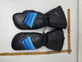 Vintage Kombi Black Leather Ski Mittens Retro Blue Stripes Women's Large