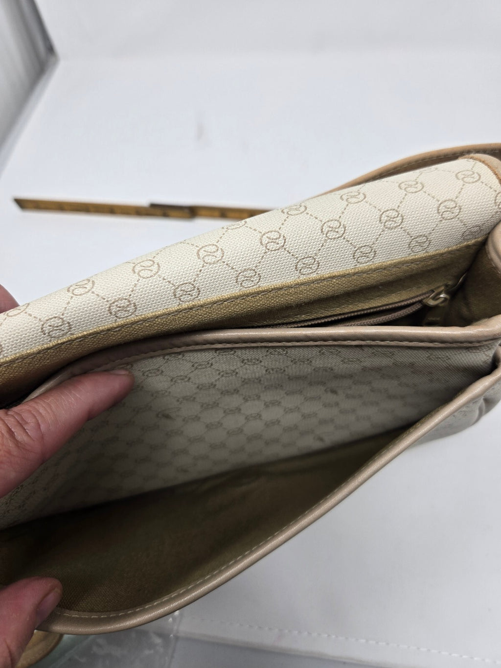 Vintage 1980s Pappagallo Preppy Monogram Coated Canvas Crossbody Flap Bag