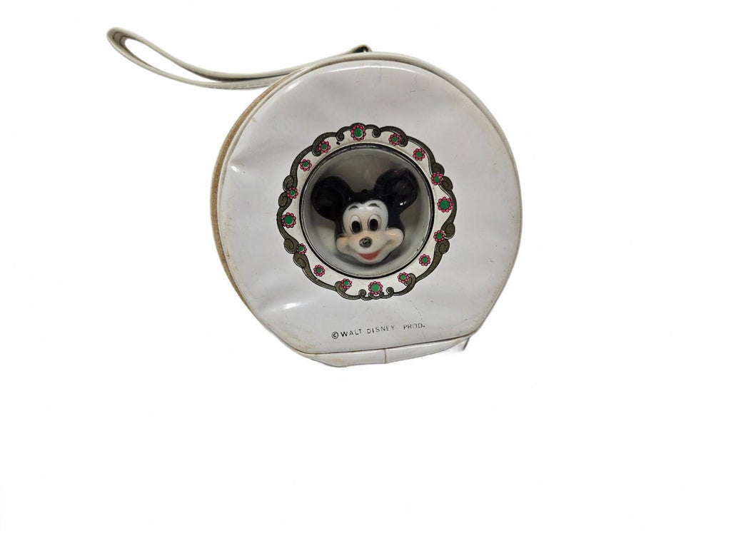 Vintage 1970s Disney Mickey Mouse Round Vinyl Cosmetic Travel Bag 5.5"