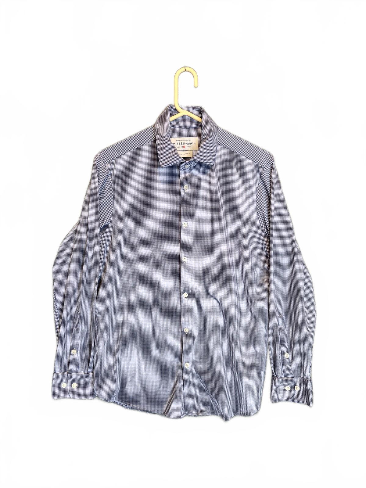 Mizzen + Main Leeward Mens Long Sleeve Performance Dress Shirt Navy Gingham LRG