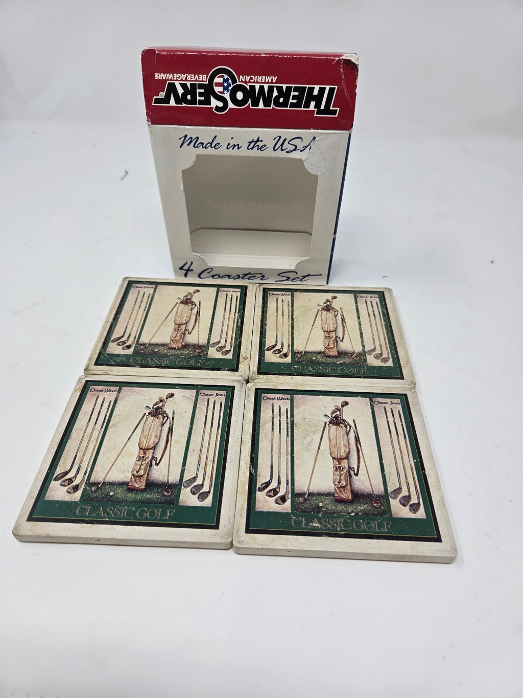 ThermoServ Classic Golf 4 Coaster Set with Cork Pad
