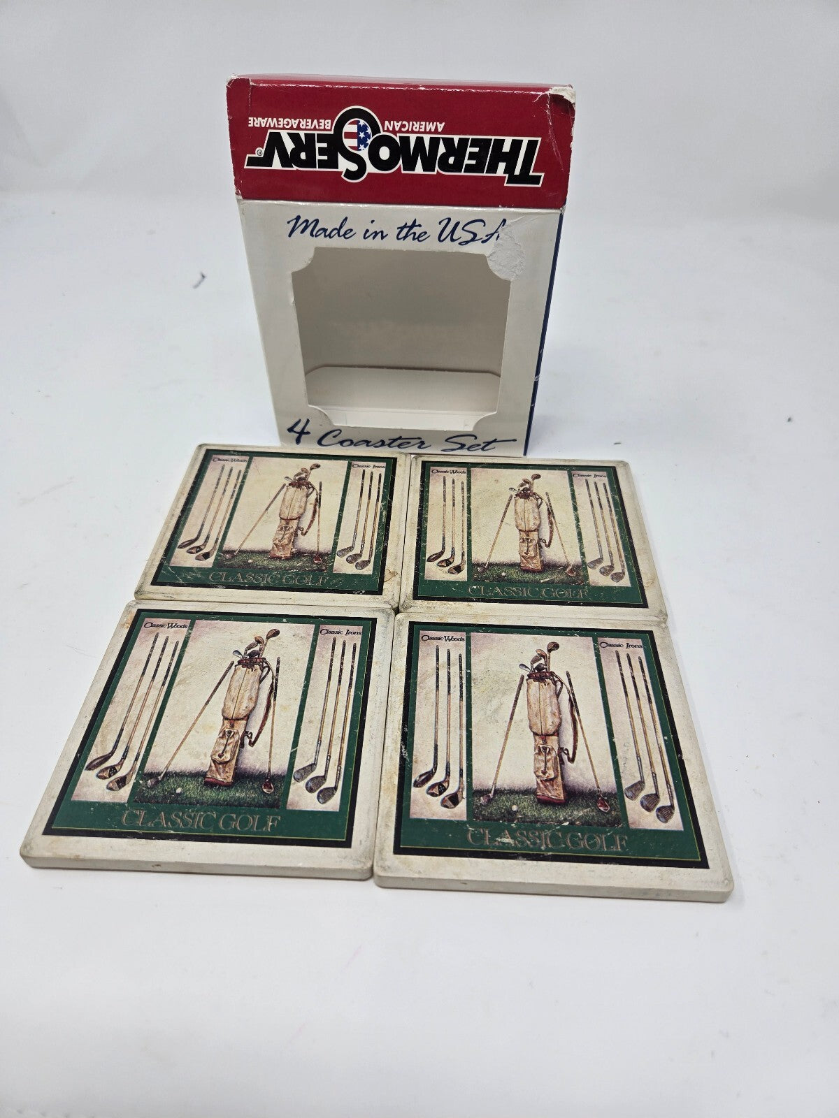 ThermoServ Classic Golf 4 Coaster Set with Cork Pad