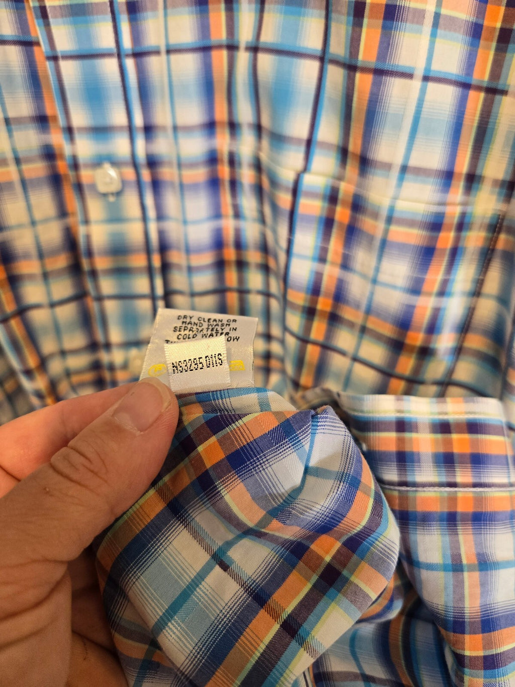 Bugatchi Uomo Mens Long Sleeve Plaid Sport Shirt Blue Orange White Flip Cuff Lrg