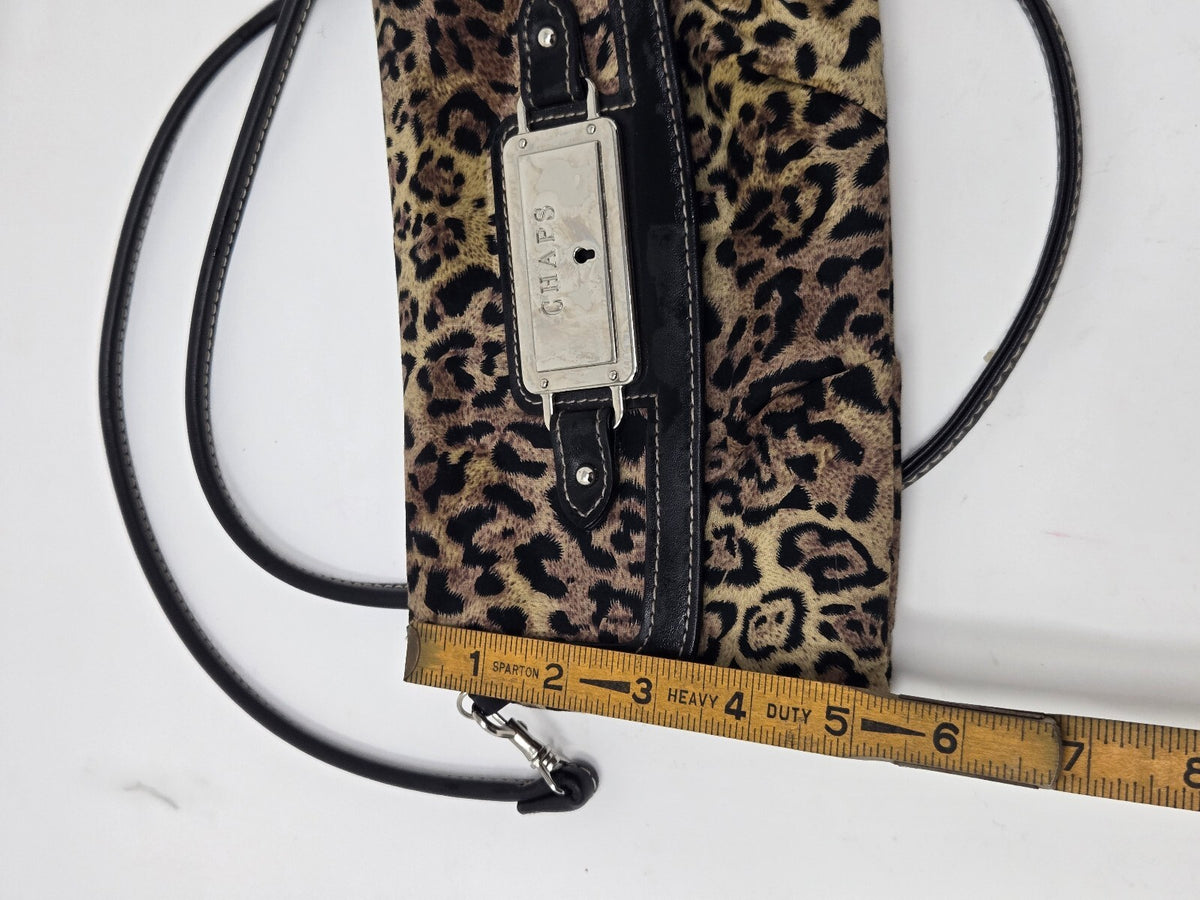 Chaps Leopard Print Faux Fur Convertible Crossbody Shoulder Bag with Silver-Tone