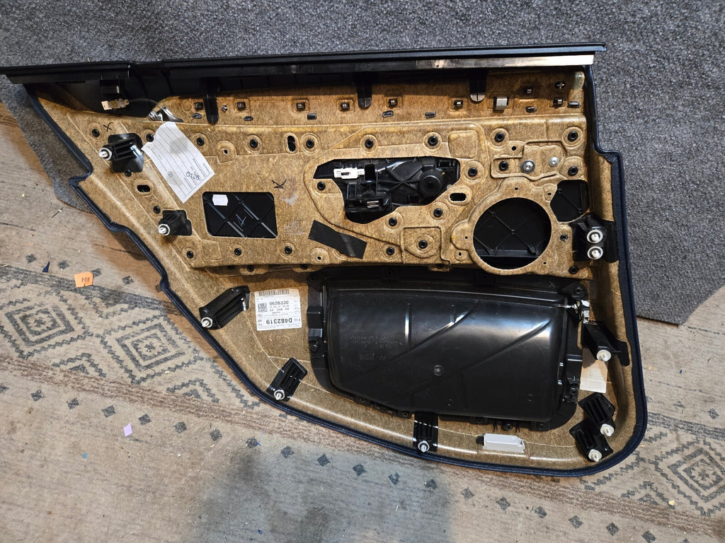 11-16 BMW 5-Series F10 Rear Left Interior Door Panel Black Leather Ash Wood Trim - MISSING HANDLE BEZEL