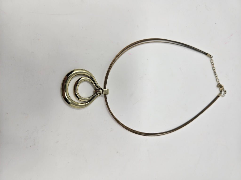 Vintage Gold-Tone Double Loop Concentric Teardrop Pendant Collar Necklace