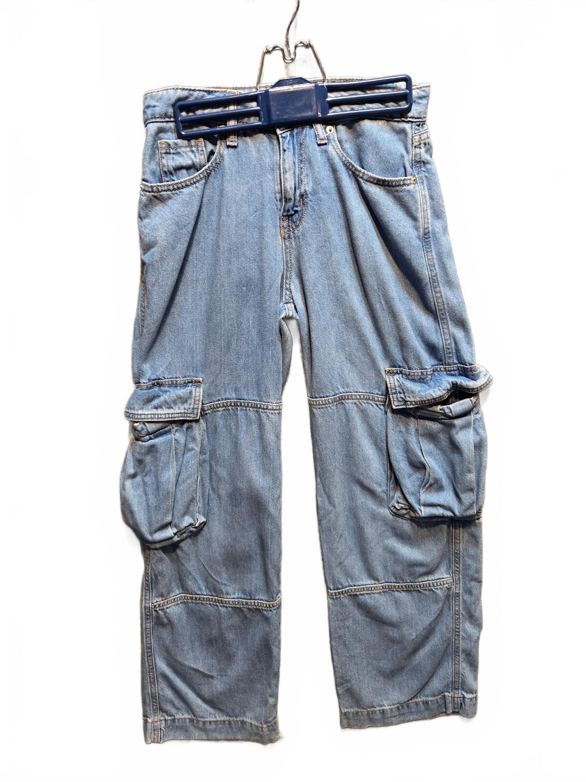 Wild Fable Mid Rise Baggy Cargo Jeans Medium Wash Multi Pocket Denim Size 00