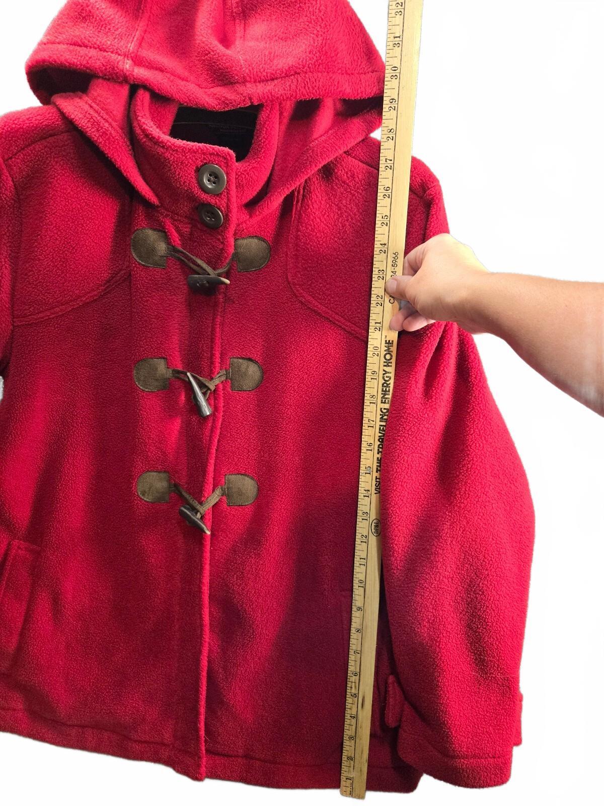 West Marine Anchor Peacoat 2 Red Fleece Toggle Hooded Jacket Size Large