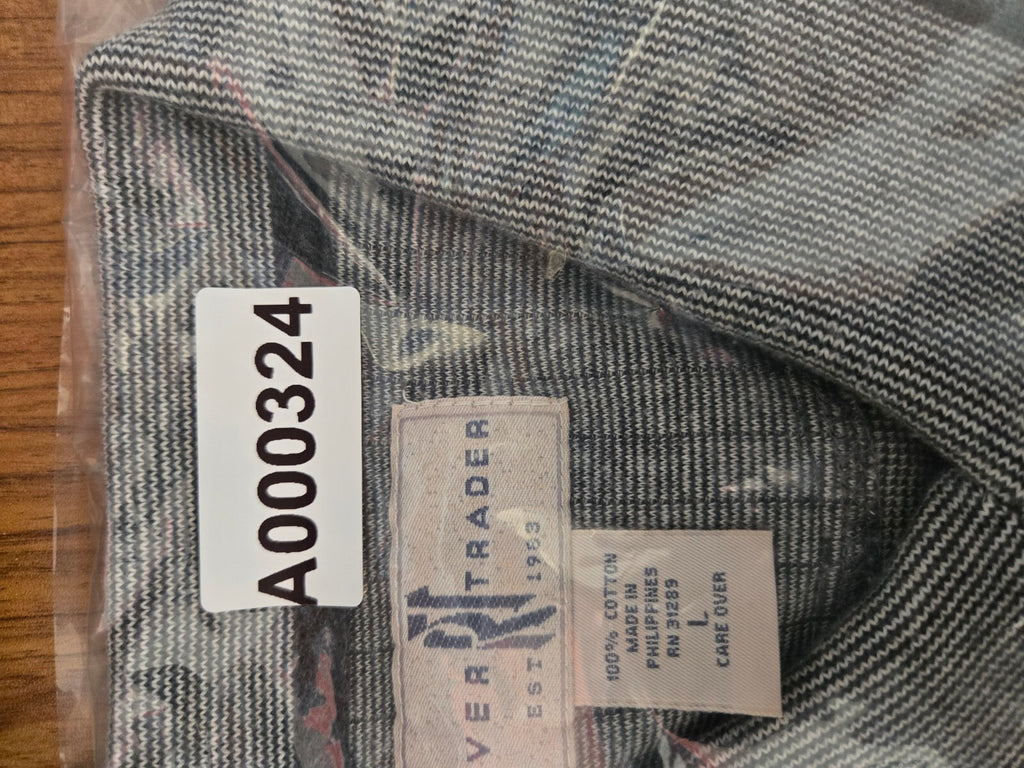 Vintage River Trader Knit Polo Shirt Mens Large L Gray Micro Stripe Cotton 80s