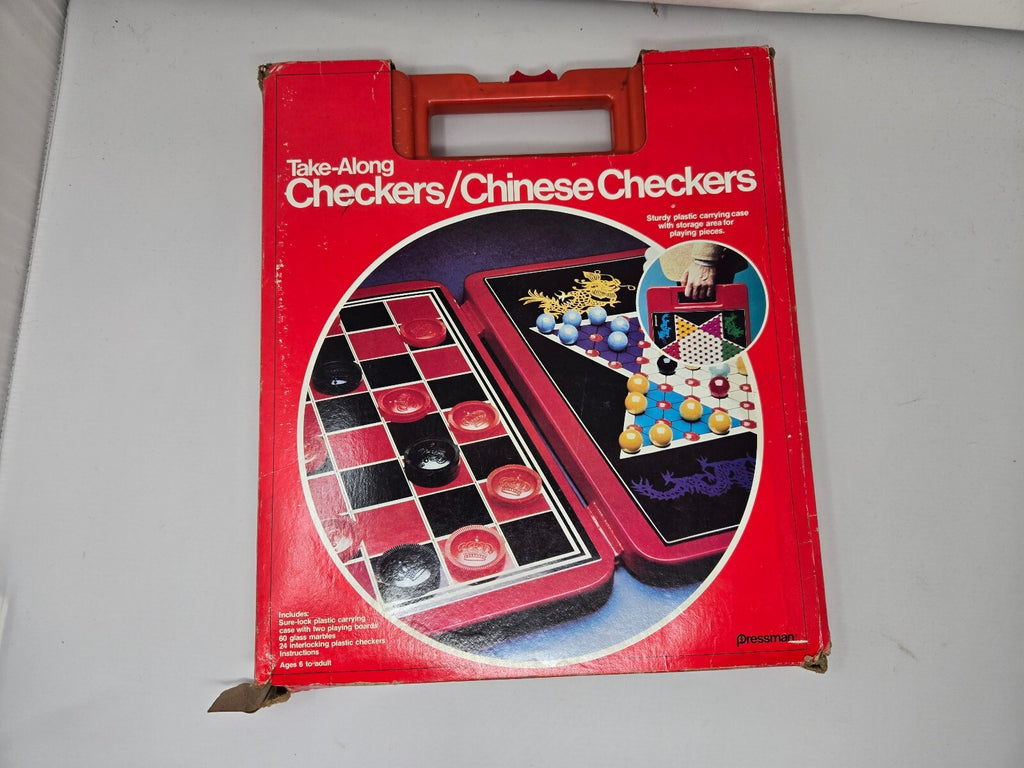 Vintage Pressman Take-Along Checkers & Chinese Checkers 2-in-1 Game Travel Red