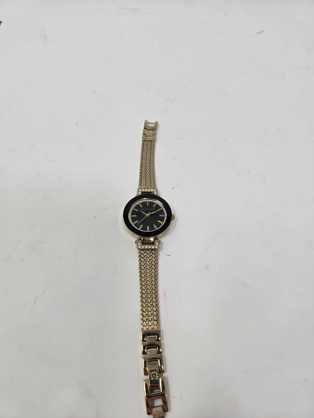 Anne Klein Women's Gold-Tone Mesh Bracelet Watch with Black Dial