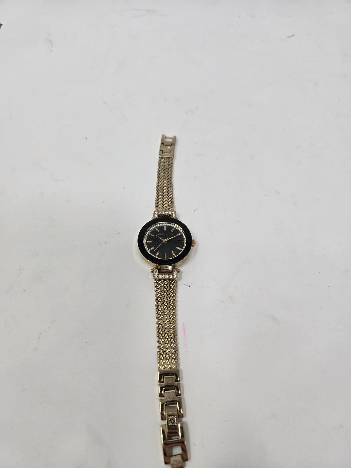 Anne Klein Women's Gold-Tone Mesh Bracelet Watch with Black Dial