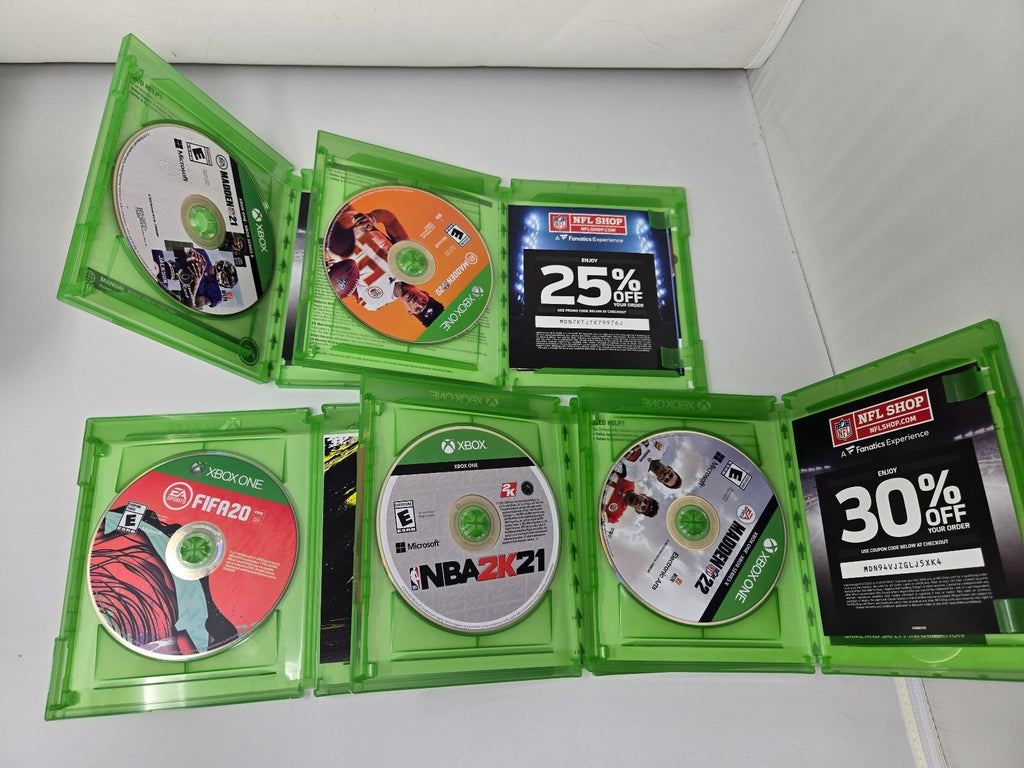 Xbox One Sports Game Lot of 5 - Madden 20, 21, 22, NBA 2K21, FIFA 20