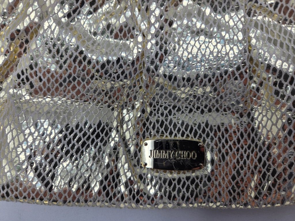 Jimmy Choo Gold Metallic Snake-Embossed Leather Zippered Clutch Pouch with Large
