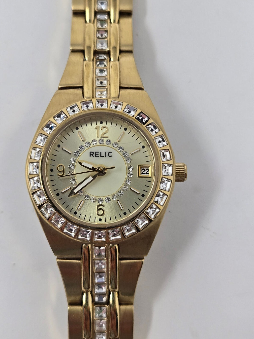 Relic by Fossil Queen's Court Gold-Tone Crystal Bezel Women's Watch with Date