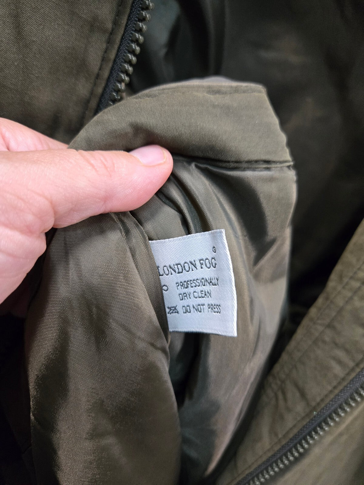 London Fog Classic Olive Green Trench Coat, Size 43 Long