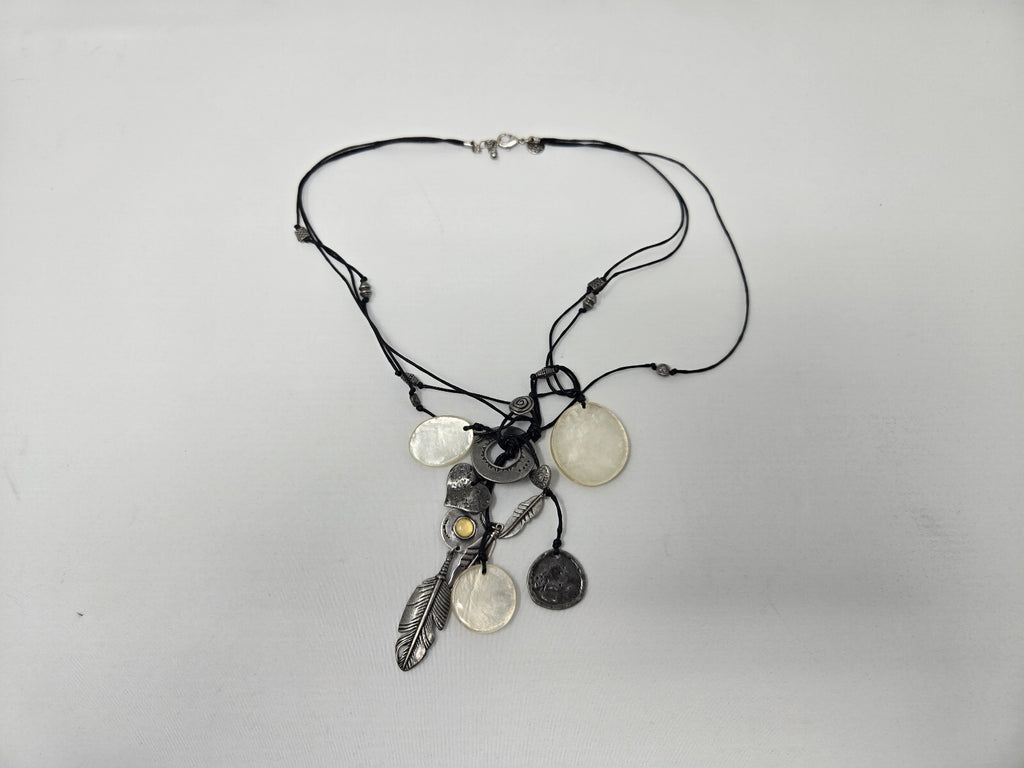 Silpada Retired Multi-Strand Cord Mother of Pearl & Sterling Silver Charm
