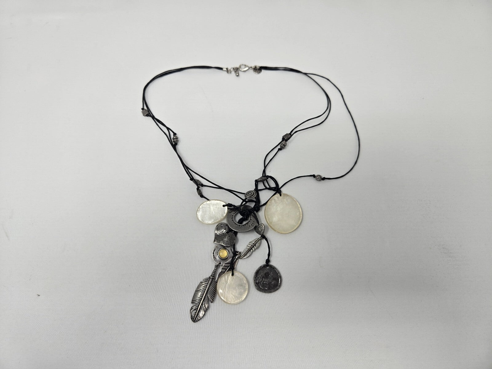 Silpada Retired Multi-Strand Cord Mother of Pearl & Sterling Silver Charm