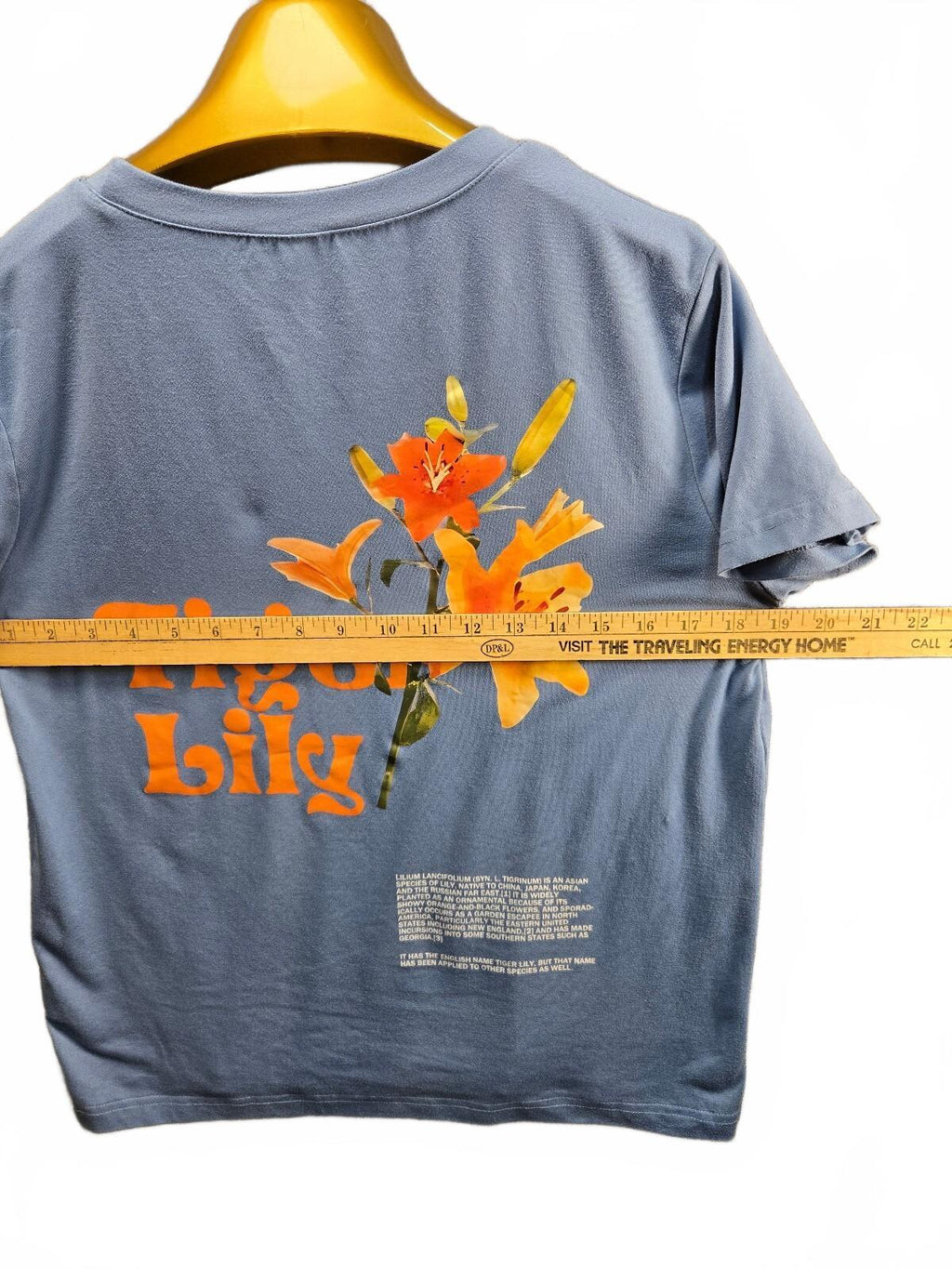 SHEIN Women's Size Small Slate Blue Tiger Lily Graphic Cropped T-Shirt