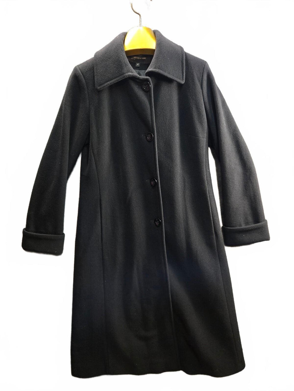 Jones New York Petite Black Wool Blend Long Trench Overcoat Jacket Size 4P Lined