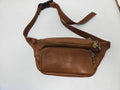 Vintage Pebbled Tan Genuine Leather Multi-Pocket Fanny Pack / Waist Bag