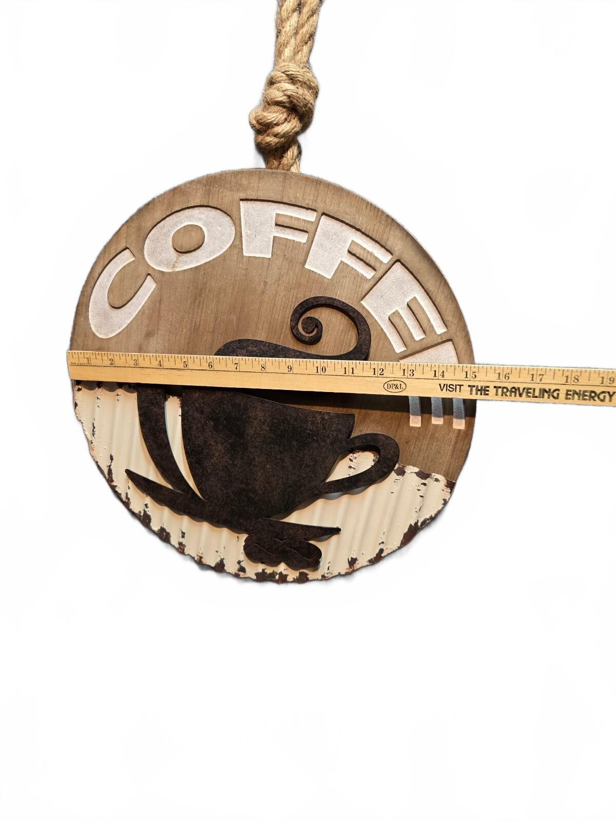 Rustic Wooden Coffee Wall Hanging Sign with Rope