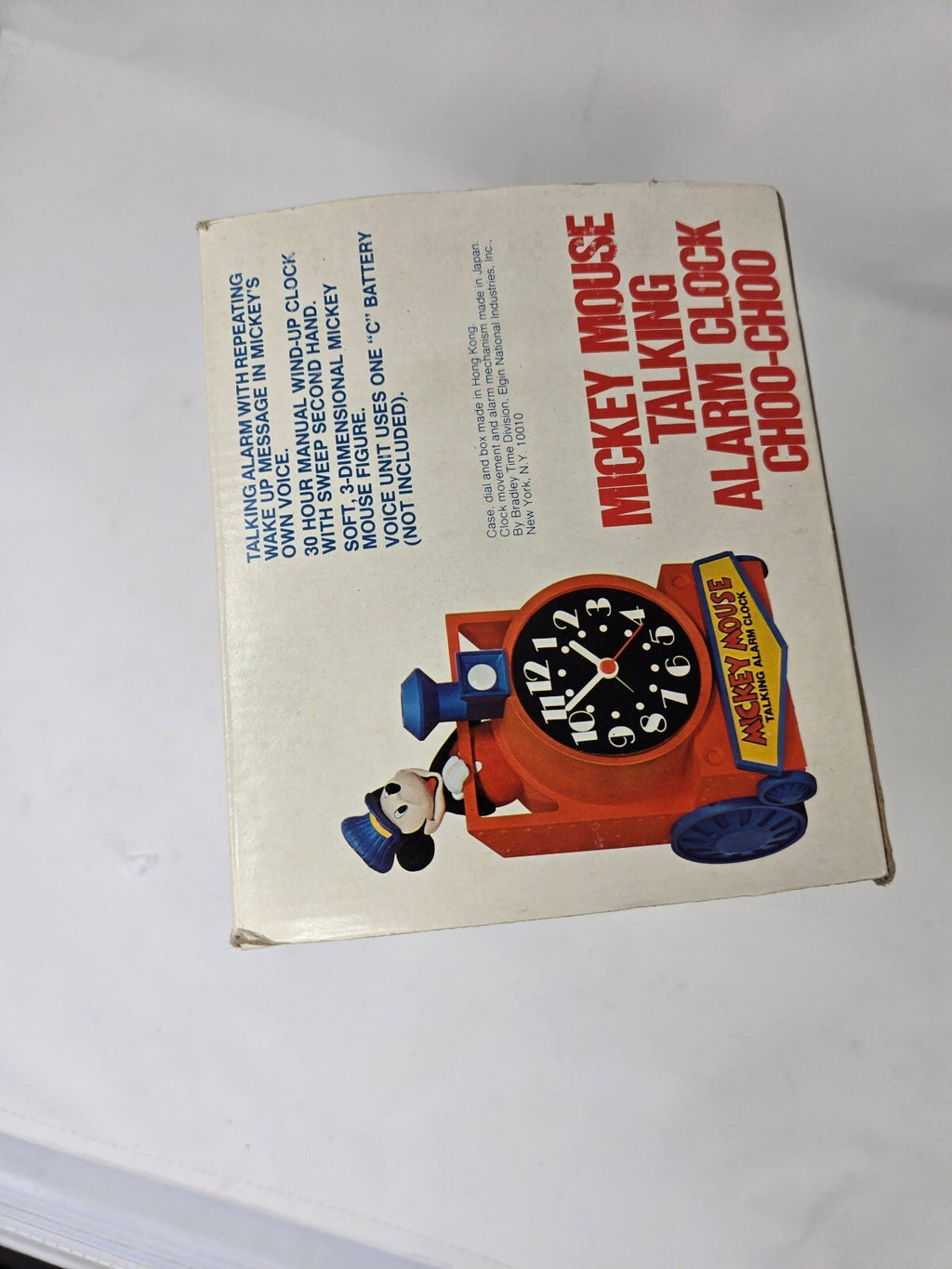 1970's BRAND NEW IN BOX Mickey Mouse Talking Alarm Clock Choo-Choo Bradly Time