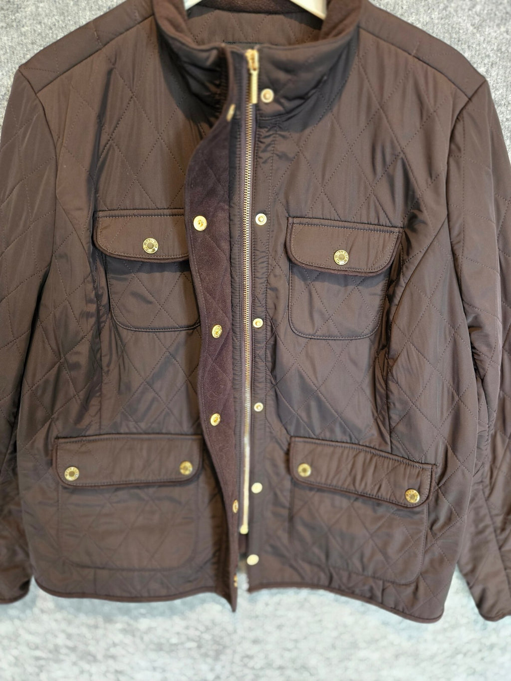Talbots Quilted Utility Field Jacket Brown Gold Snaps Plus Size 2XP