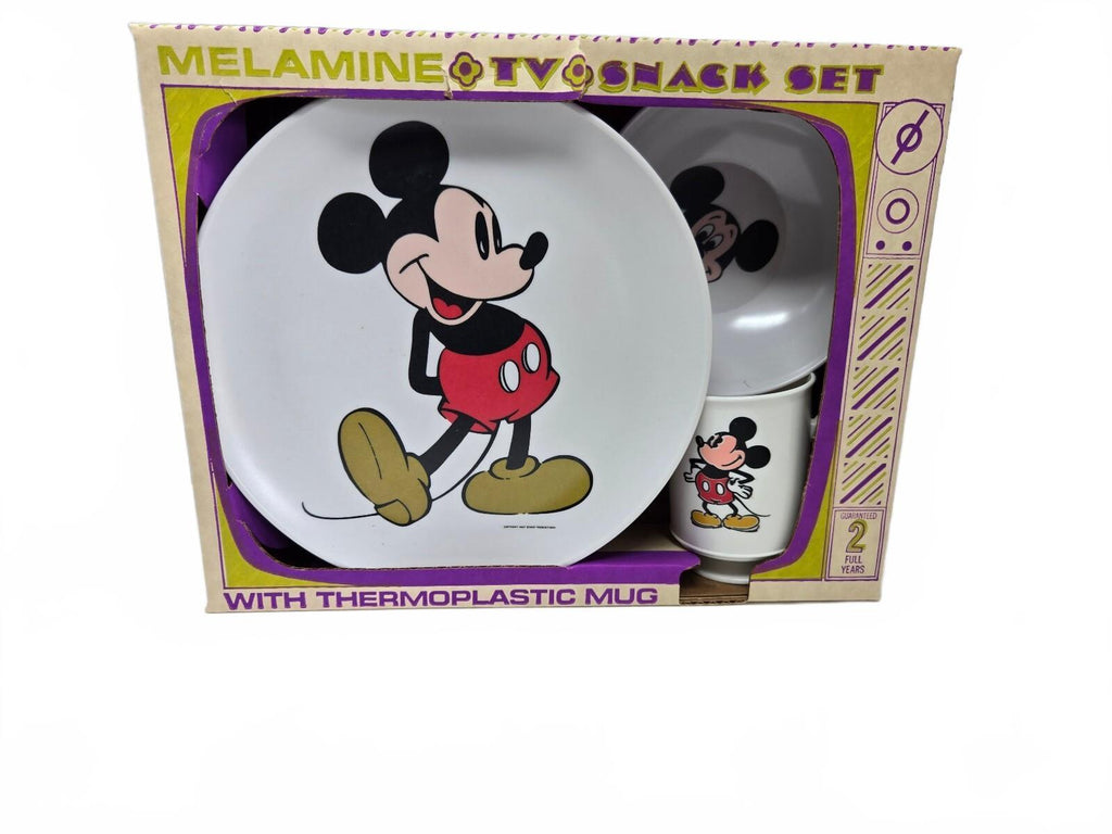 Vintage 1970s Disney Mickey Mouse Melamine TV Snack Set