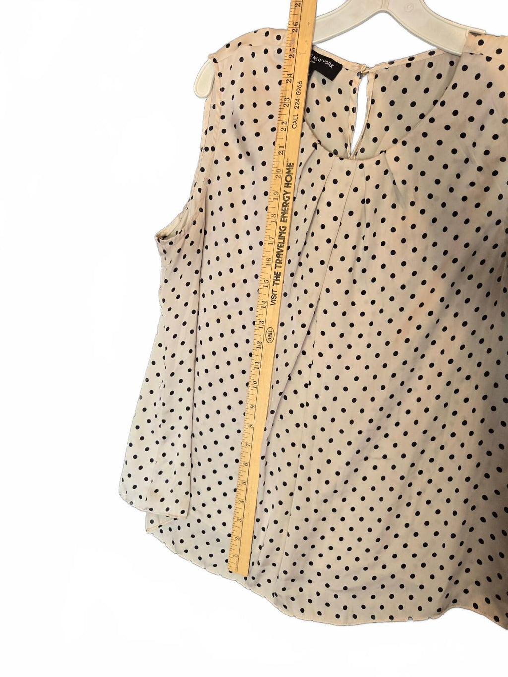 Jones New York Collection Blouse Womens Medium Cream Polka Dot Sleeveless Pleat