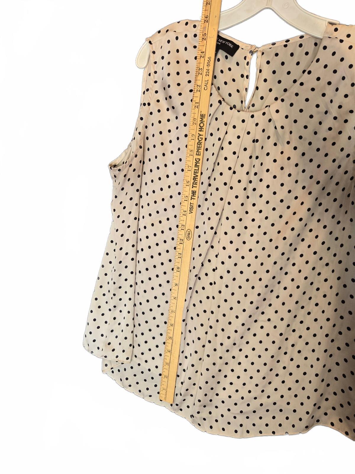 Jones New York Collection Blouse Womens Medium Cream Polka Dot Sleeveless Pleat