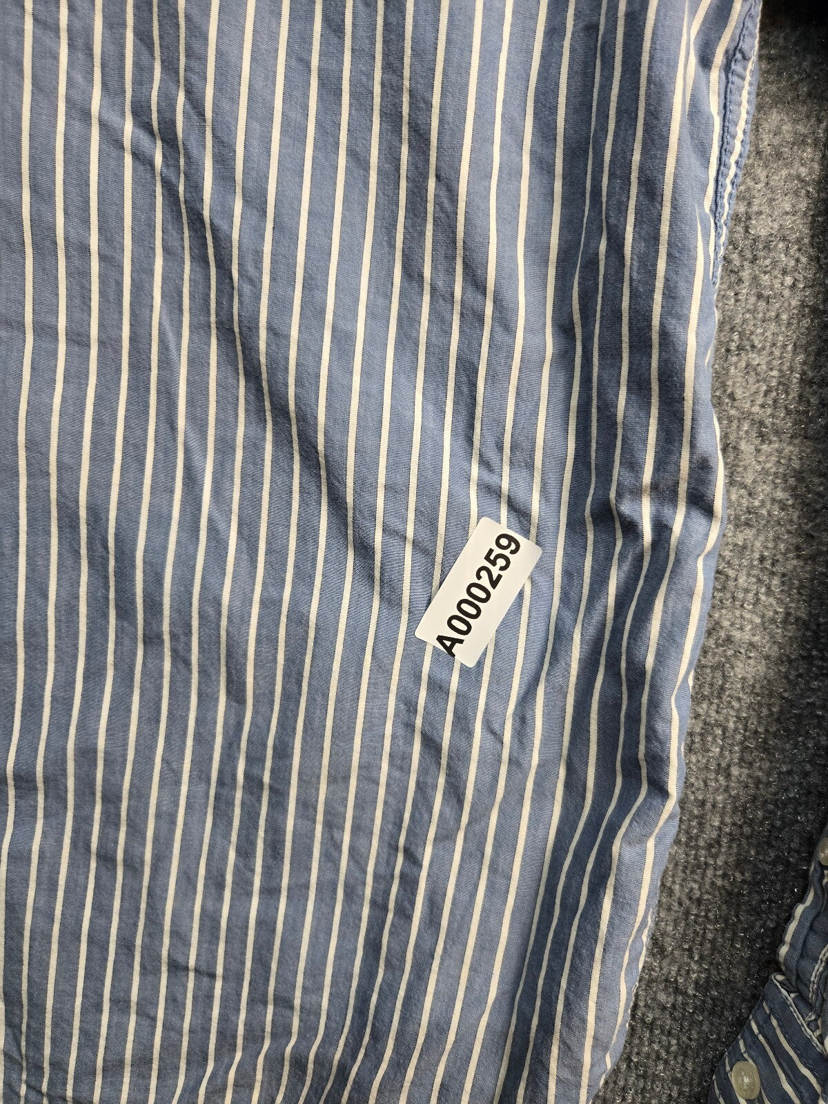 Aeropostale Men's Large Blue & White Vertical Striped Long Sleeve Button Down