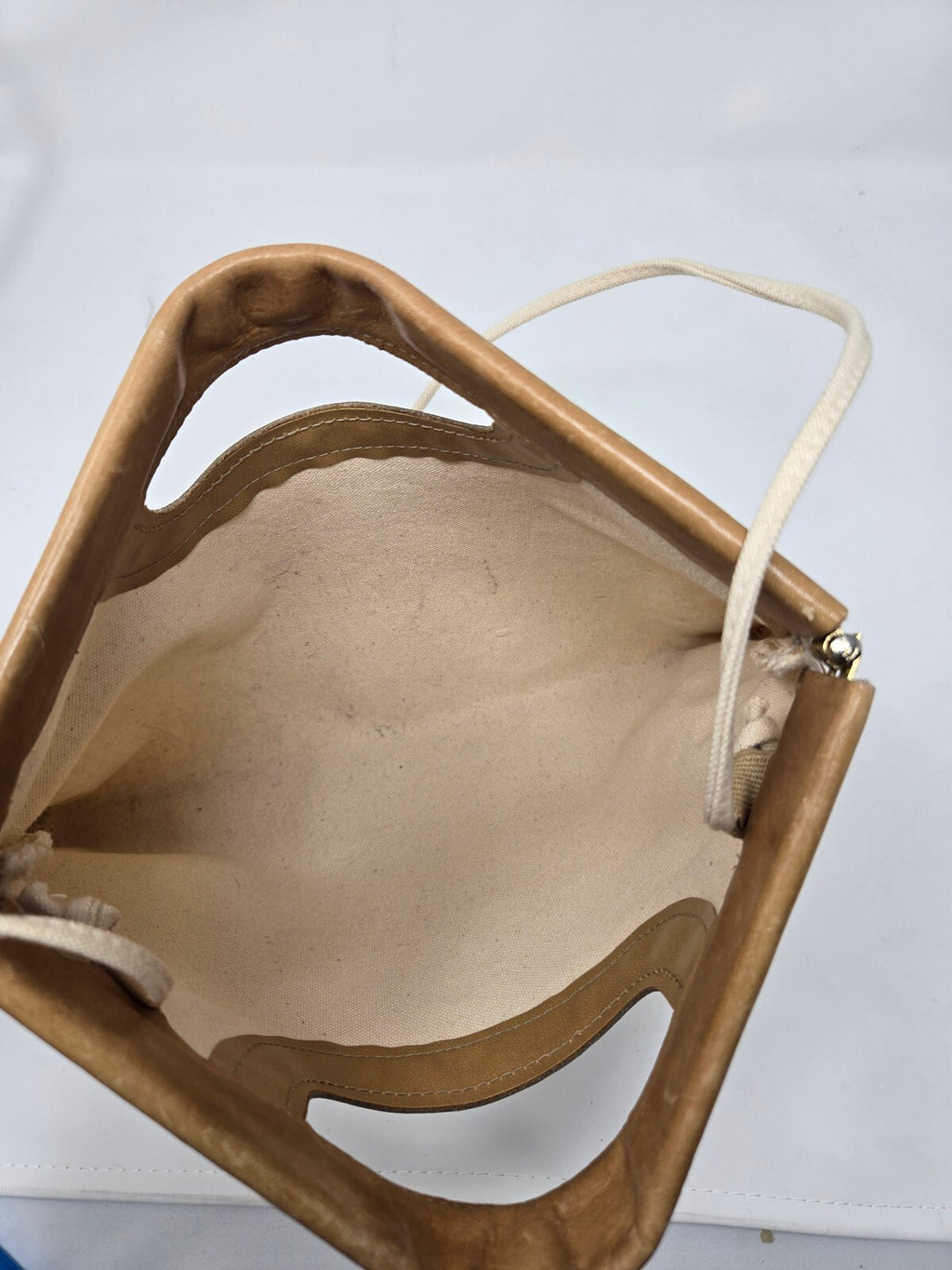 Vintage 1970s Boho Cream Canvas Convertible Clutch Shoulder Bag