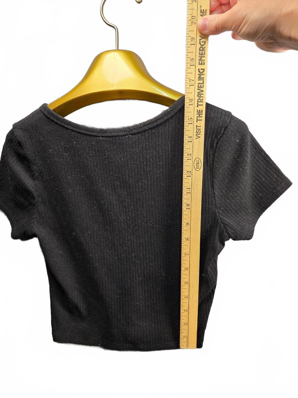 Bozzolo Women's Large Black Ribbed Knit Button Henley Cropped T-Shirt