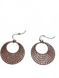 Vintage Antiqued Copper-Tone open Crescent Grid Filigree Hoop Dangle Earrings